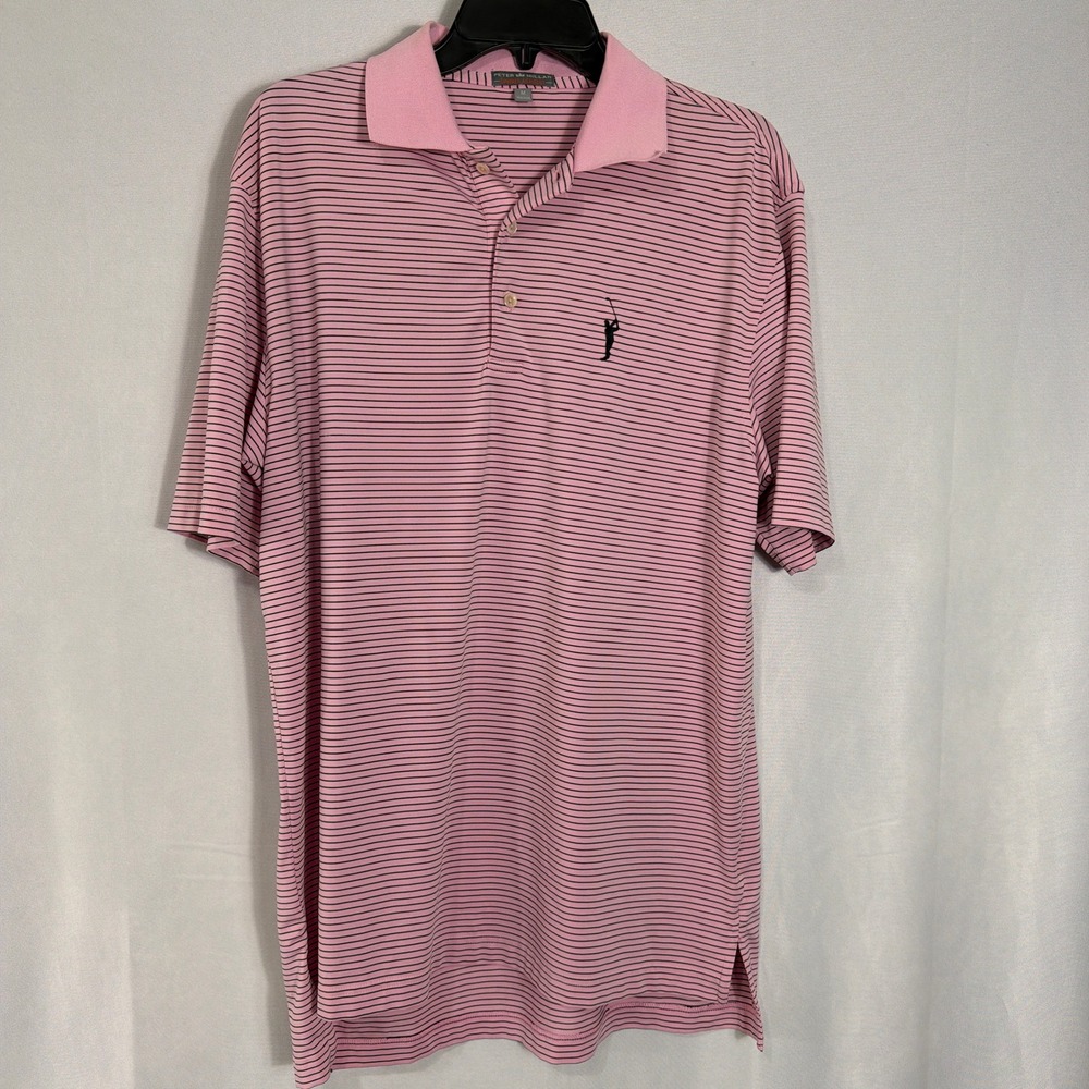 Peter Millar Polo Summer Comfort Medium Striped Logo Pink Navy Men's Shirt